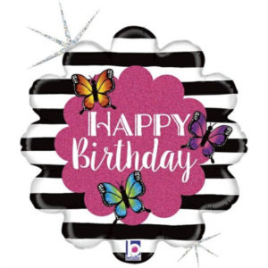 Balónek foliový Happy Birthday motýli bíločerný ALBI