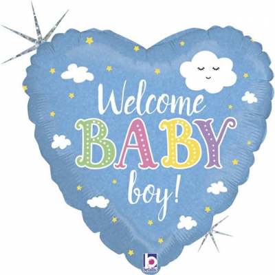 Balónek foliový Welcome baby boy modré srdce ALBI