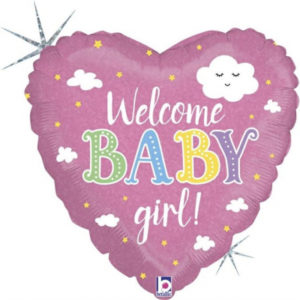 Balónek foliový Welcome baby girl růžové srdce ALBI