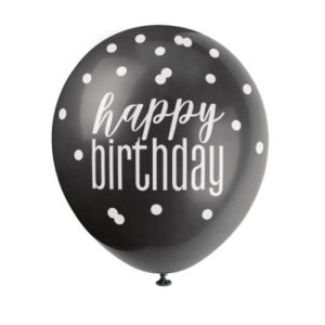 Balónky latexové Happy Birthday černé/šedé/bílé perleť. 6 ks ALBI