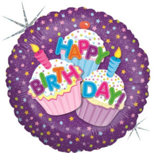 Balónek foliový Happy Birthday dortíky fialový ALBI