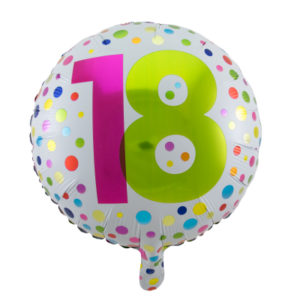 Balónek foliový Happy Birthday jubileum 18 neon s puntíky ALBI