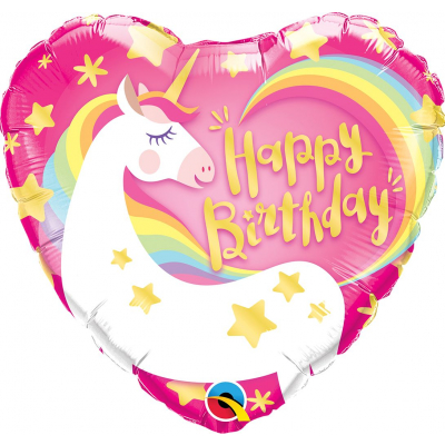 Balónek foliový Happy Birthday srdce jednorožec ALBI