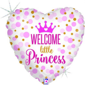 Balónek foliový Welcome little princess srdce s puntíky glitter ALBI