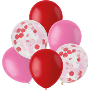 Balónky latexové s konfetami růžové a červené 6 ks ALBI