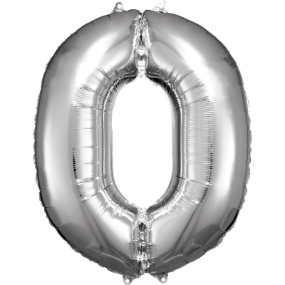 Balónek fóliový 88 cm číslo 0 stříbrný Albi