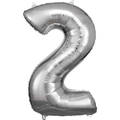 Balónek fóliový 88 cm číslo 02 stříbrný ALBI