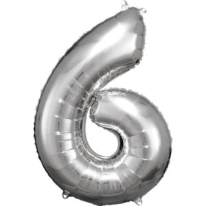 Balónek fóliový 88 cm číslo 06 stříbrný ALBI