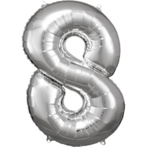 Balónek fóliový 88 cm číslo 08 stříbrný Albi