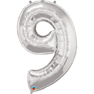 Balónek fóliový 92 cm číslo 09 stříbrný Albi