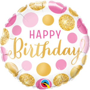 Balónek fóliový Happy Birthday Kolo s puntíky růžové/zlaté ALBI