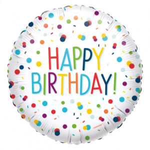 Balónek fóliový Happy Birthday s puntíky