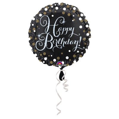 Balónek fóliový Happy Birthday Kolo černé s puntíky zlaté