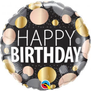 Balónek fóliový Happy Birthday Kolo černé s puntíky stříbrné
