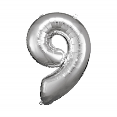 Balónek fóliový 88 cm číslo 09 stříbrný Albi