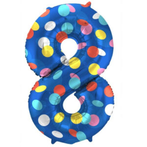 Balónek fóliový 86 cm číslo 08 barevné puntíky Albi