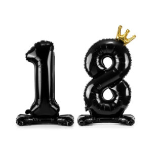 Balónek fóliový Stojící číslo 18 s korunkou černá 84 cm Albi
