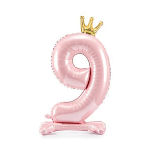Balónek fóliový Stojící číslo s korunkou růžová 84 cm - Číslice 9 Albi