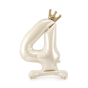 Balónek fóliový Stojící číslo s korunkou krémová 84 cm - Číslice 4 Albi