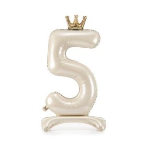 Balónek fóliový Stojící číslo s korunkou krémová 84 cm - Číslice 5 Albi