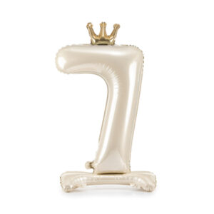 Balónek fóliový Stojící číslo s korunkou krémová 84 cm - Číslice 7 Albi