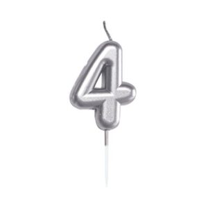 Svíčka dortová stříbrná 5 cm číslo 4 Albi