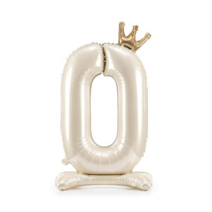 Balónek fóliový Stojící číslo s korunkou krémová 84 cm - Číslice 0 Albi