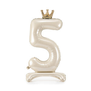 Balónek fóliový Stojící číslo s korunkou krémová 84 cm - Číslice 5 Albi