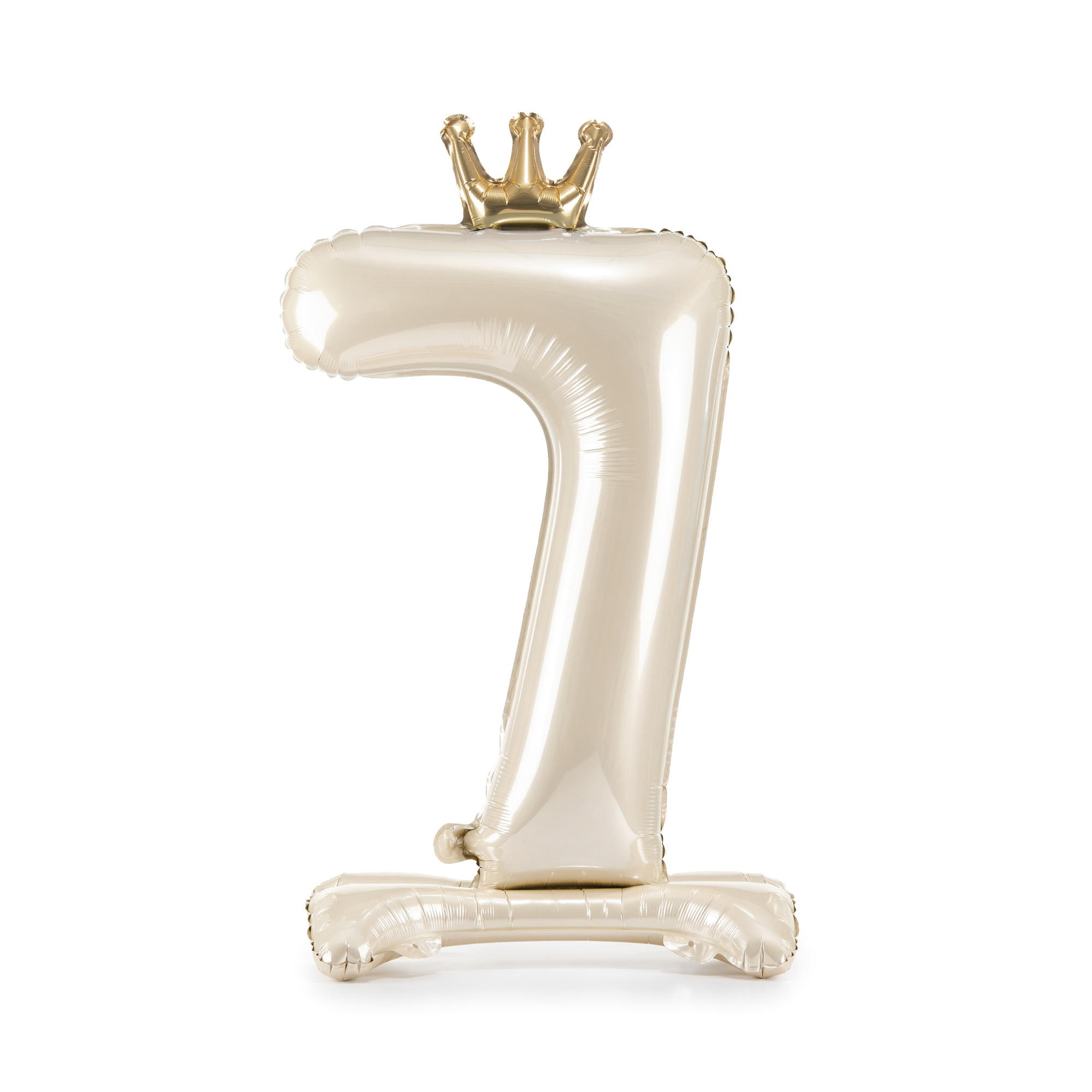 Balónek fóliový Stojící číslo s korunkou krémová 84 cm - Číslice 7 Albi