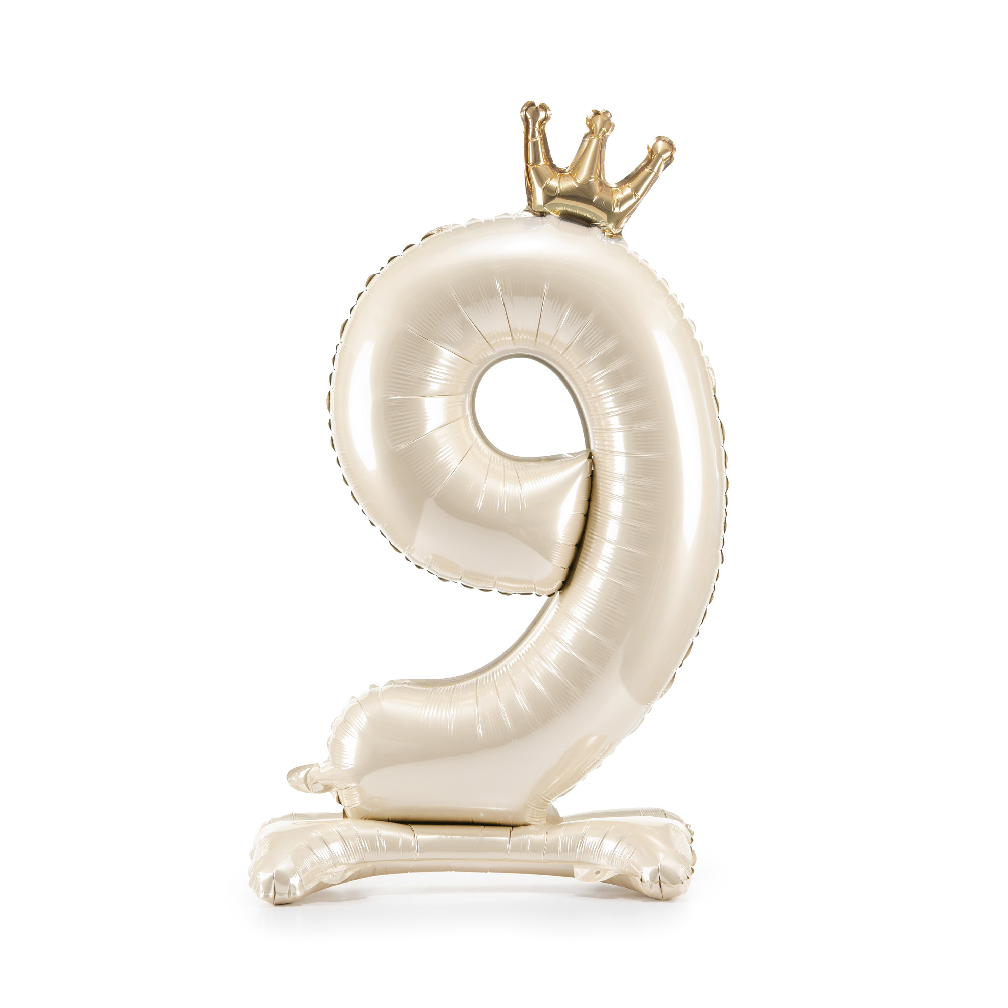 Balónek fóliový Stojící číslo s korunkou krémová 84 cm - Číslice 9 Albi