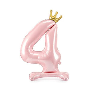 Balónek fóliový Stojící číslo s korunkou růžová 84 cm - Číslice 4 Albi