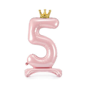 Balónek fóliový Stojící číslo s korunkou růžová 84 cm - Číslice 5 Albi