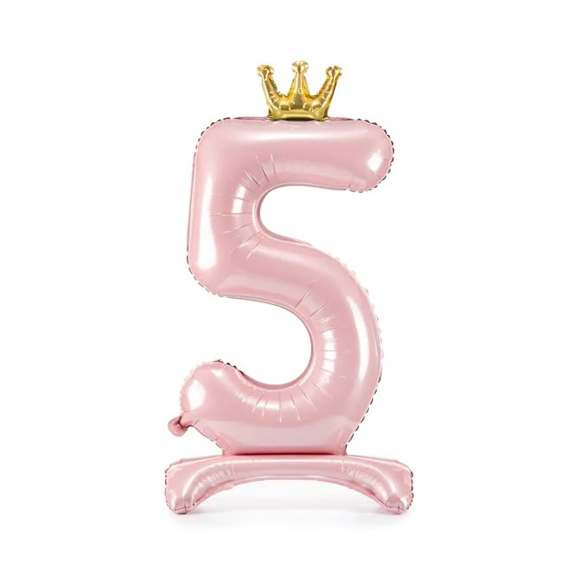 Balónek fóliový Stojící číslo s korunkou růžová 84 cm - Číslice 5 Albi