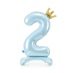 Balónek fóliový Stojící číslo s korunkou světle modrá 84 cm - Číslice 2 Albi