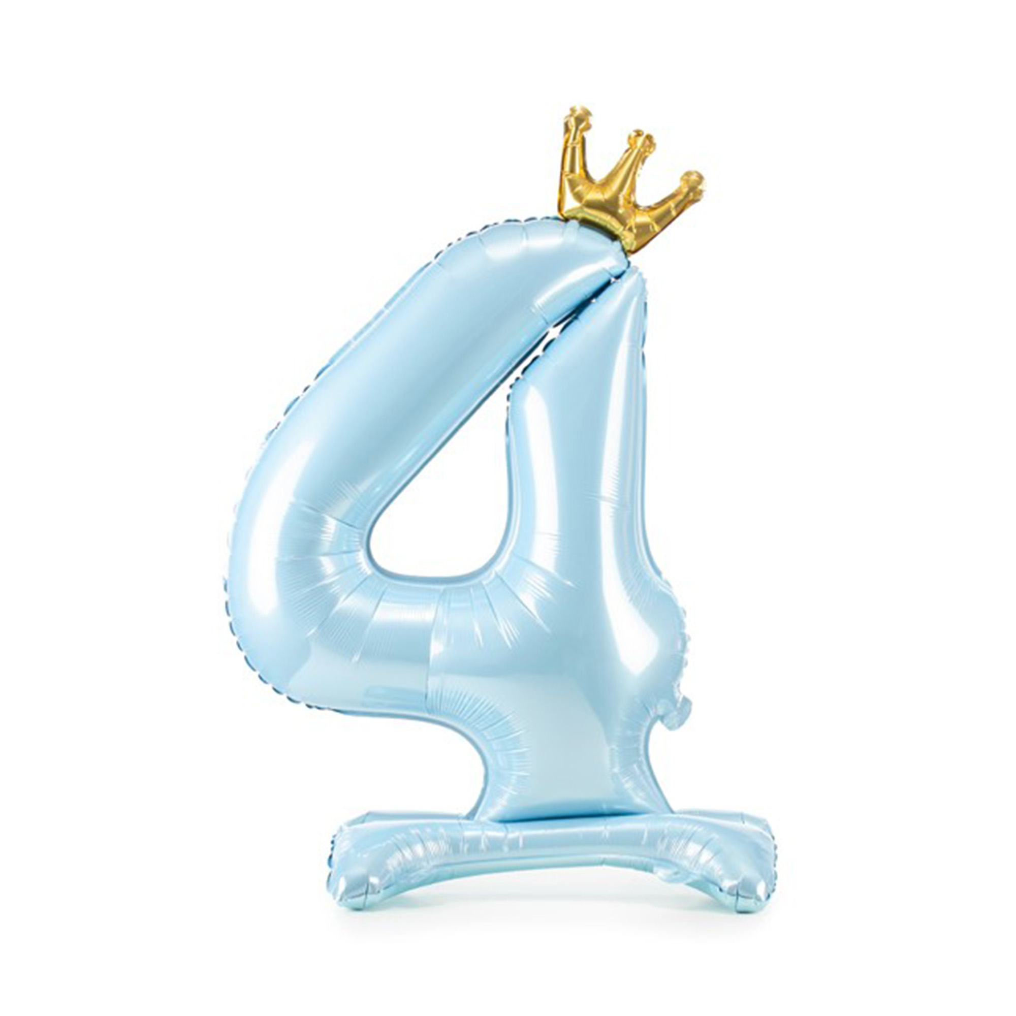 Balónek fóliový Stojící číslo s korunkou světle modrá 84 cm - Číslice 4 Albi