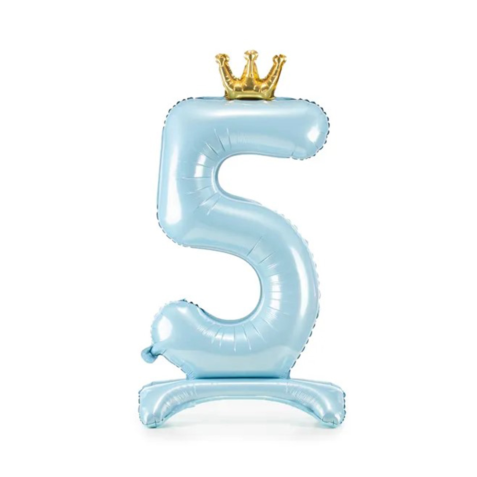 Balónek fóliový Stojící číslo s korunkou světle modrá 84 cm - Číslice 5 Albi