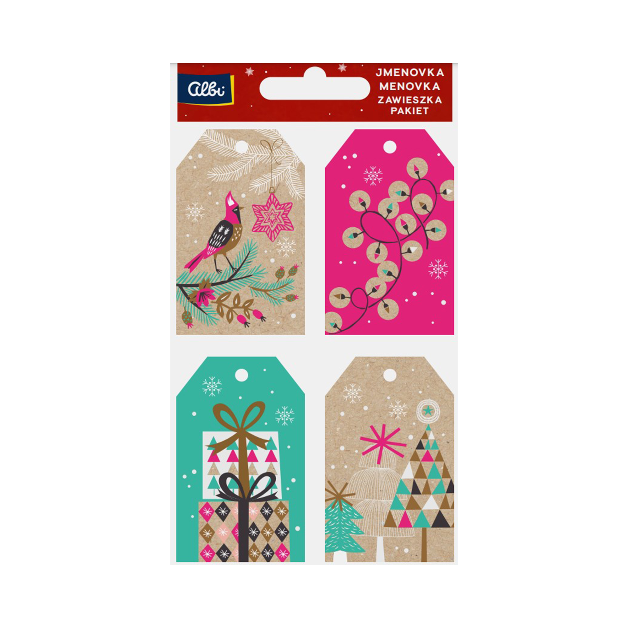 Dárková visačka 12 ks - Barevné Vánoce kraft Albi
