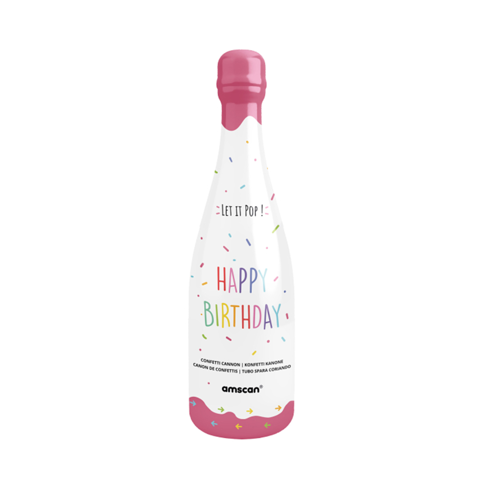 Konfety vystřelovací Láhev růžová 32 cm - barevná kolečka Albi