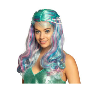 Paruka dlouhá tyrkys s perlami mořská panna Albi