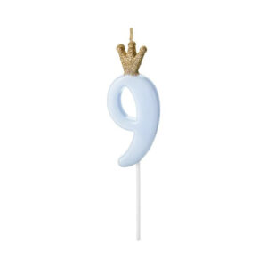 Svíčka dortová modrá s korunkou číslo 9 Albi