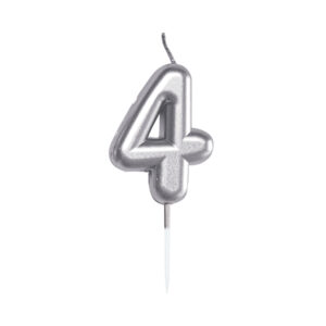Svíčka dortová stříbrná 5 cm číslo 4 Albi