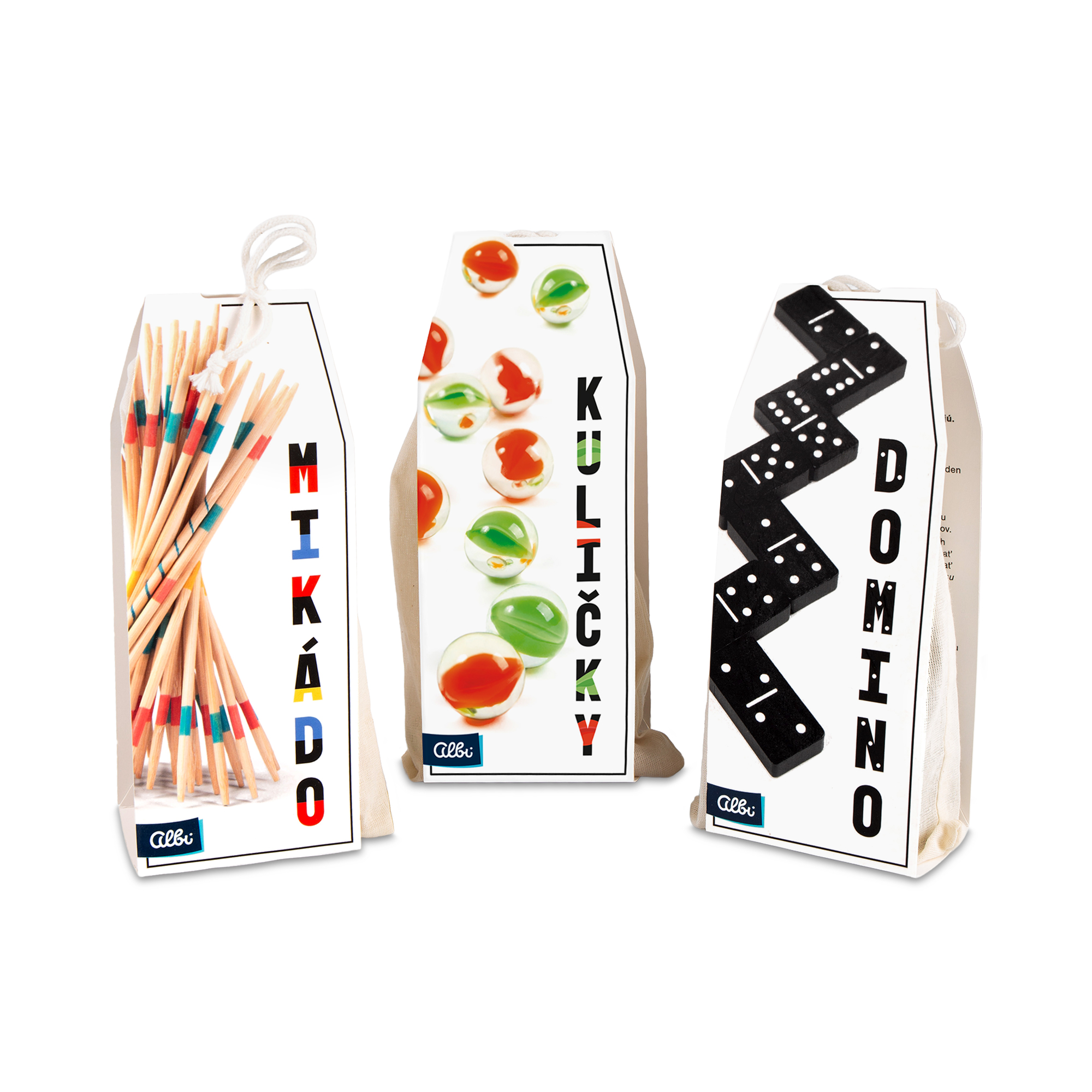 Výhodné balení - Hry v pytlíku: Domino + Kuličky + Mikádo Albi