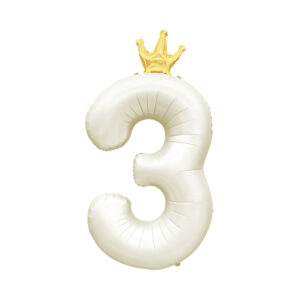 Balónek fóliový 82 cm světle krémový s korunkou číslo 3 Albi