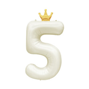 Balónek fóliový 82 cm světle krémový s korunkou číslo 5 Albi