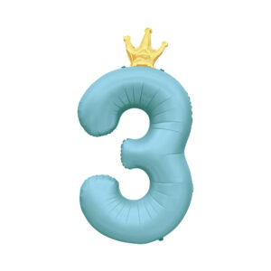 Balónek fóliový 82 cm světle modrý s korunkou číslo 3 Albi