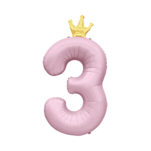 Balónek fóliový 82 cm světle růžový s korunkou číslo 3 Albi