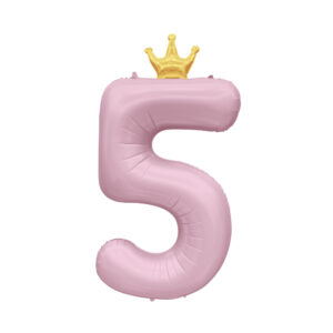 Balónek fóliový 82 cm světle růžový s korunkou číslo 5 Albi