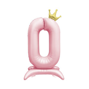 Balónek fóliový Stojící číslo 0 s korunkou světle růžové 82 cm Albi