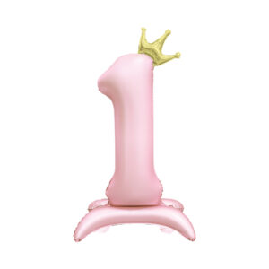 Balónek fóliový Stojící číslo 1 s korunkou světle růžové 82 cm Albi