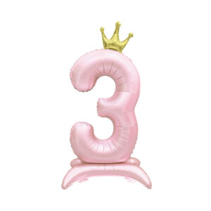 Balónek fóliový Stojící číslo 3 s korunkou světle růžové 82 cm Albi